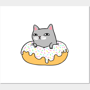 Donut Cat - Grey Cat White Icing Posters and Art